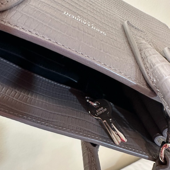 YSL Saint Laurent Lizard Embossed Calfskin Nano Sac De Jour in Fog Gray, NWOT - Picture 8 of 12